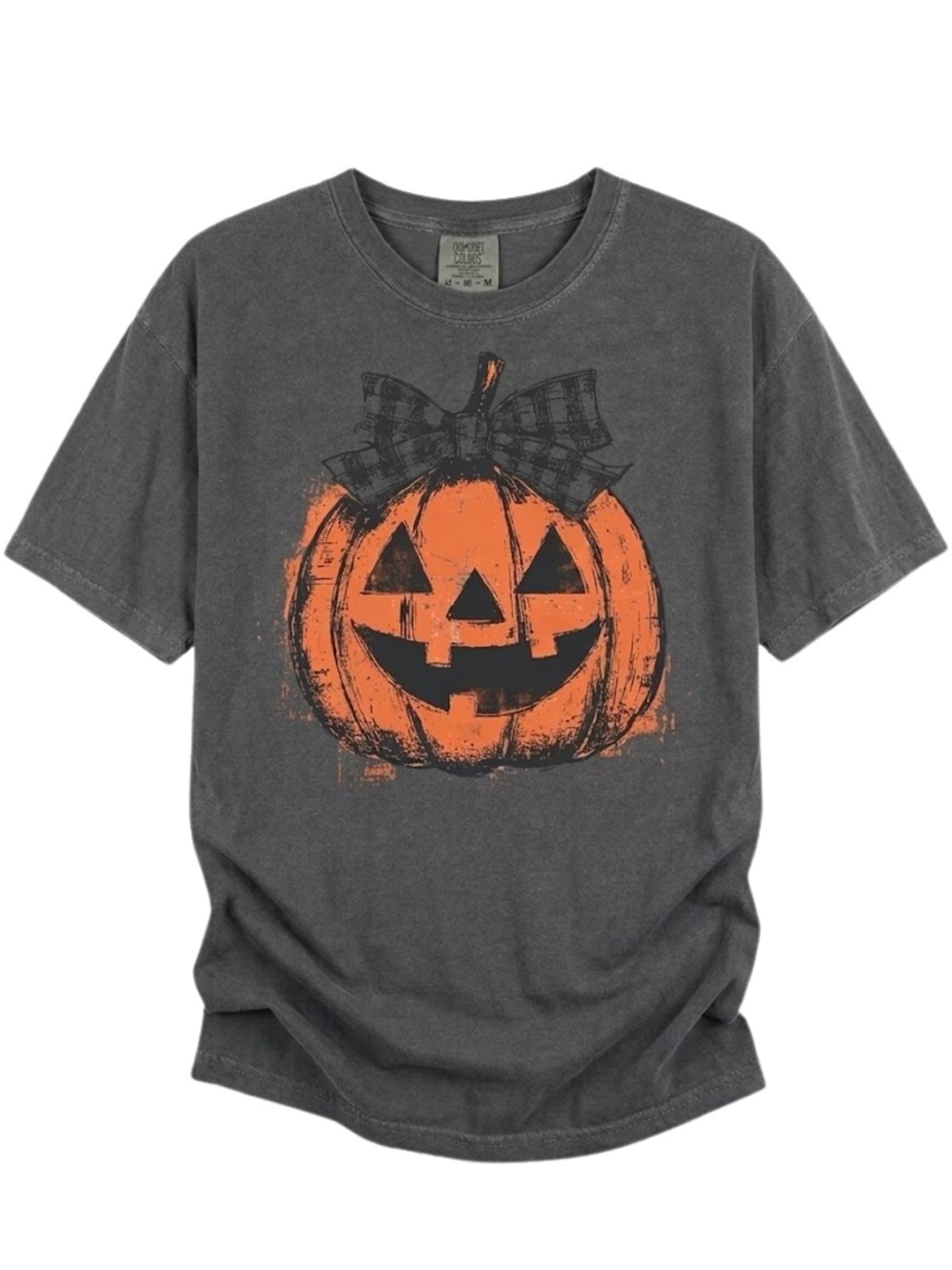 Cute Plaid Bow Pumpkin Spooky Comfort Colors Pepper Graphic Tee